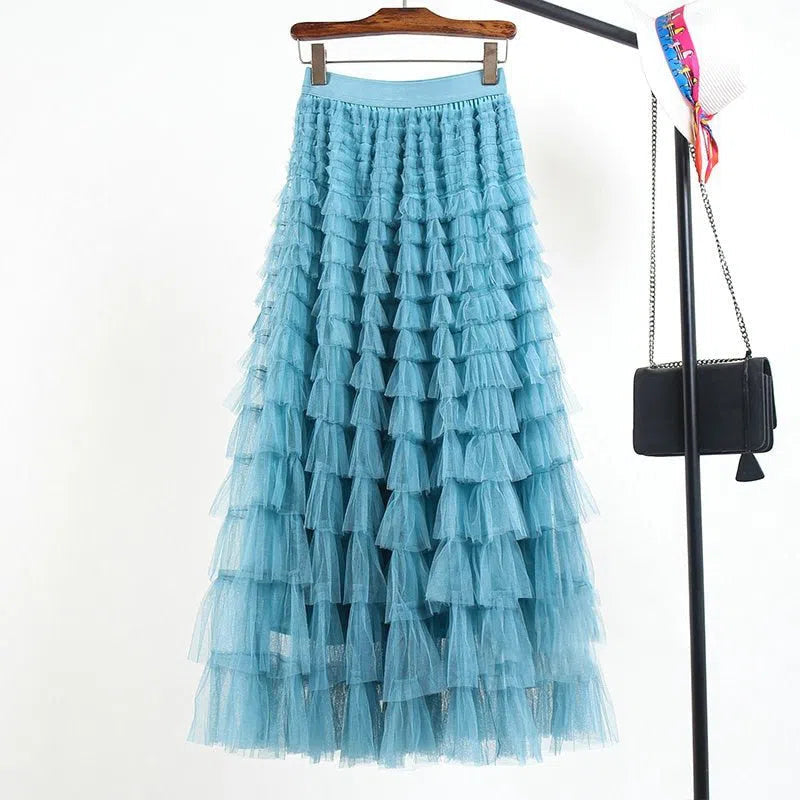 Women's Tutu Cake Skirt Cascading Ruffles Long Elastic Waist-Maas