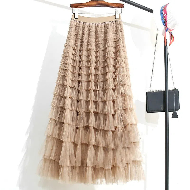 Women's Tutu Cake Skirt Cascading Ruffles Long Elastic Waist-Maas