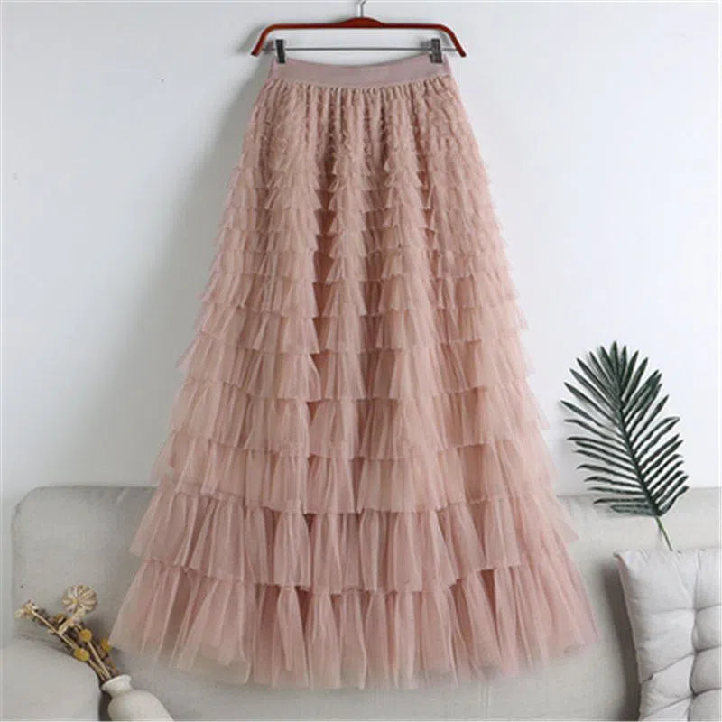 Women's Tutu Cake Skirt Cascading Ruffles Long Elastic Waist-Maas