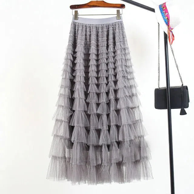 Women's Tutu Cake Skirt Cascading Ruffles Long Elastic Waist-Maas