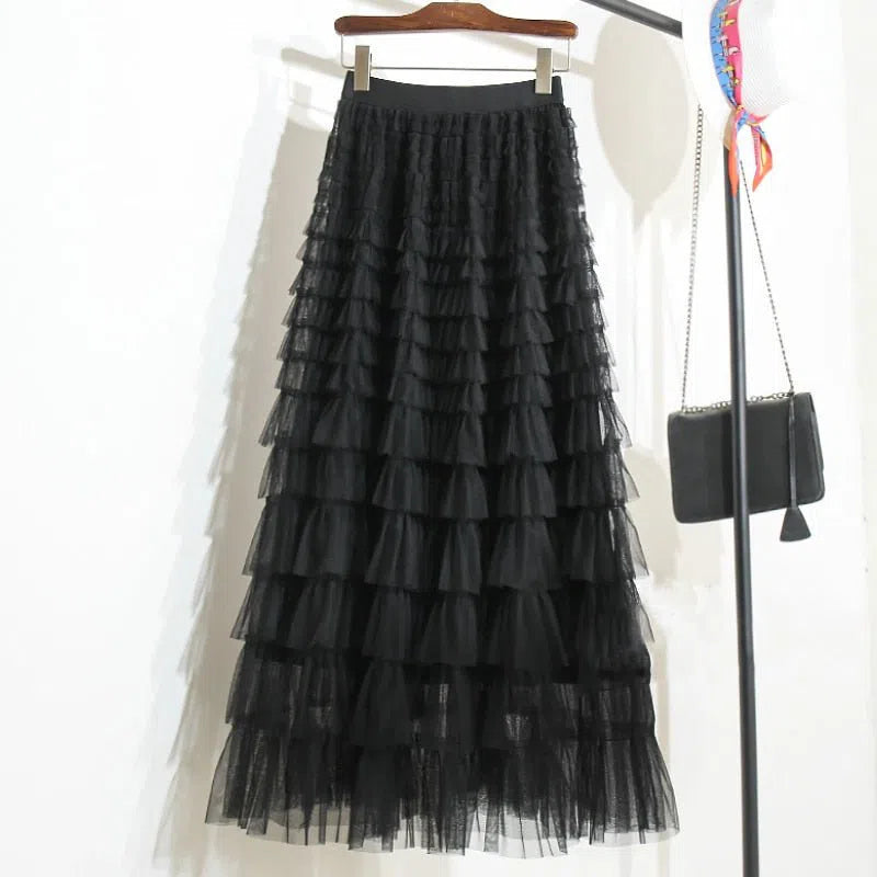 Women's Tutu Cake Skirt Cascading Ruffles Long Elastic Waist-Maas