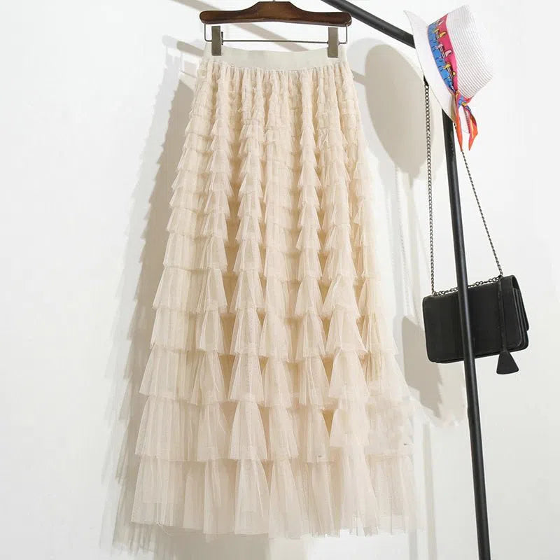 Women's Tutu Cake Skirt Cascading Ruffles Long Elastic Waist-Maas