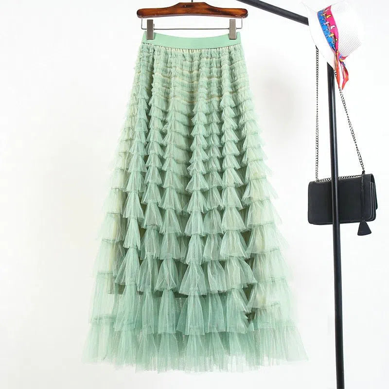 Women's Tutu Cake Skirt Cascading Ruffles Long Elastic Waist-Maas