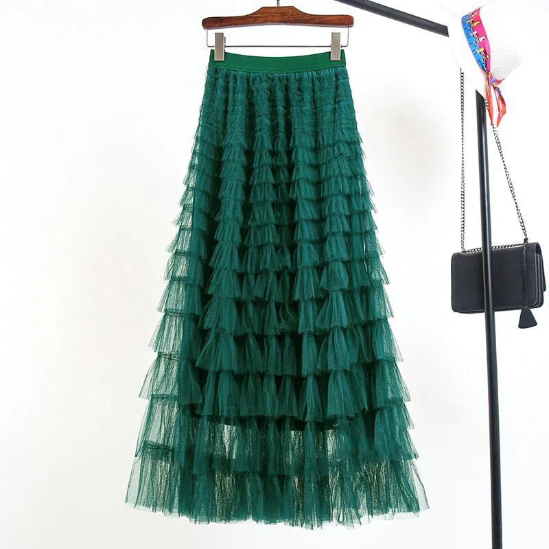 Women's Tutu Cake Skirt Cascading Ruffles Long Elastic Waist-Maas