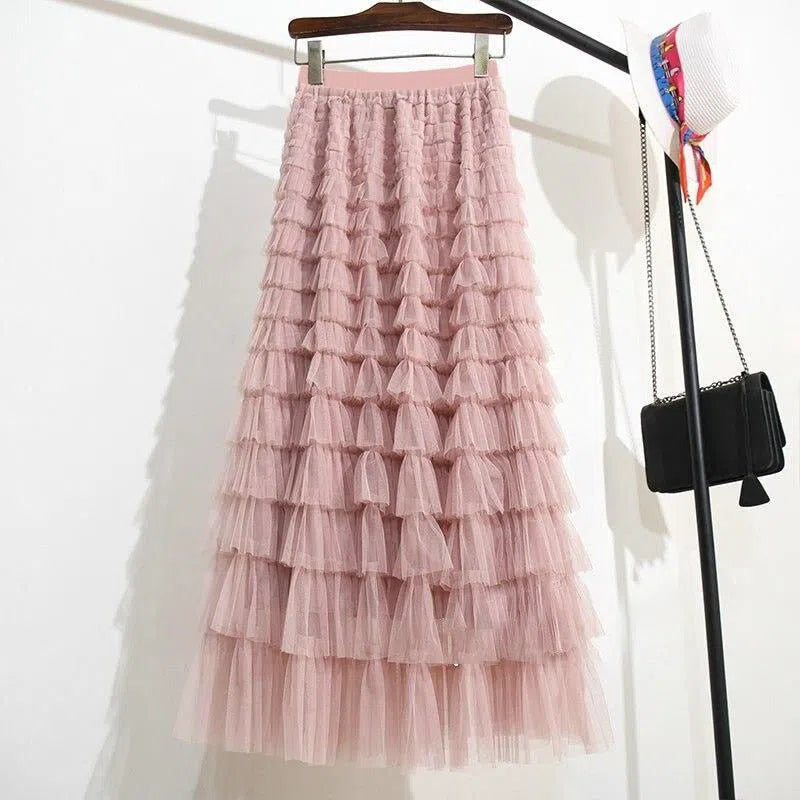 Women's Tutu Cake Skirt Cascading Ruffles Long Elastic Waist-Maas