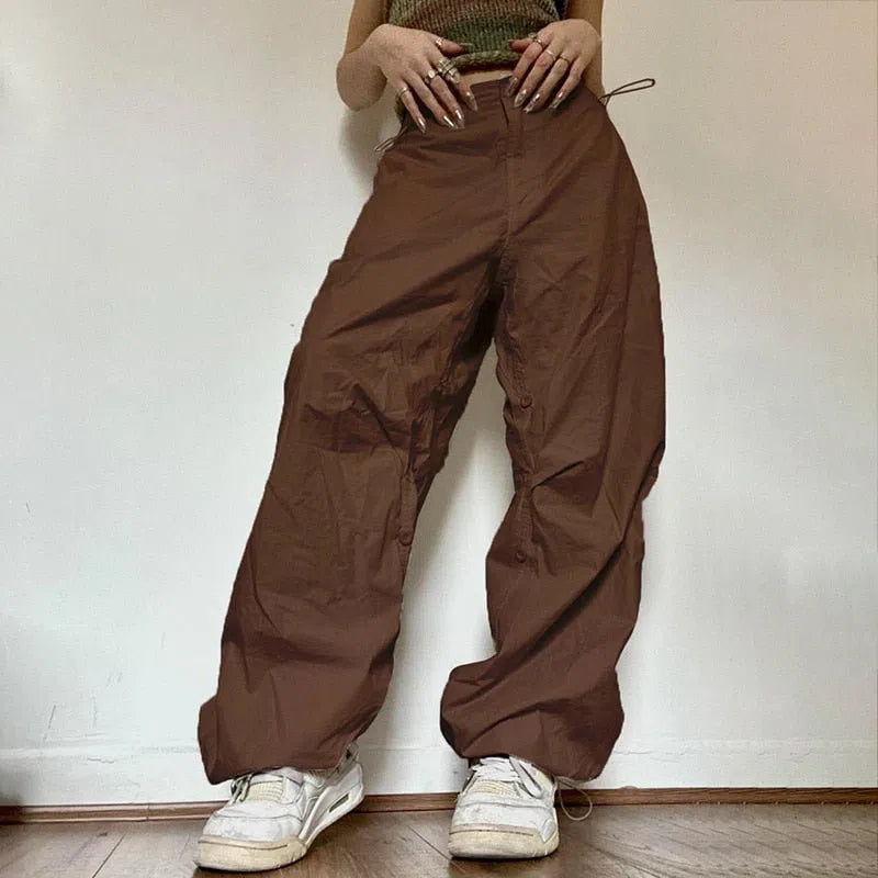 Women's Wide Leg Cargo Pants Drawstring Oversized-Maas