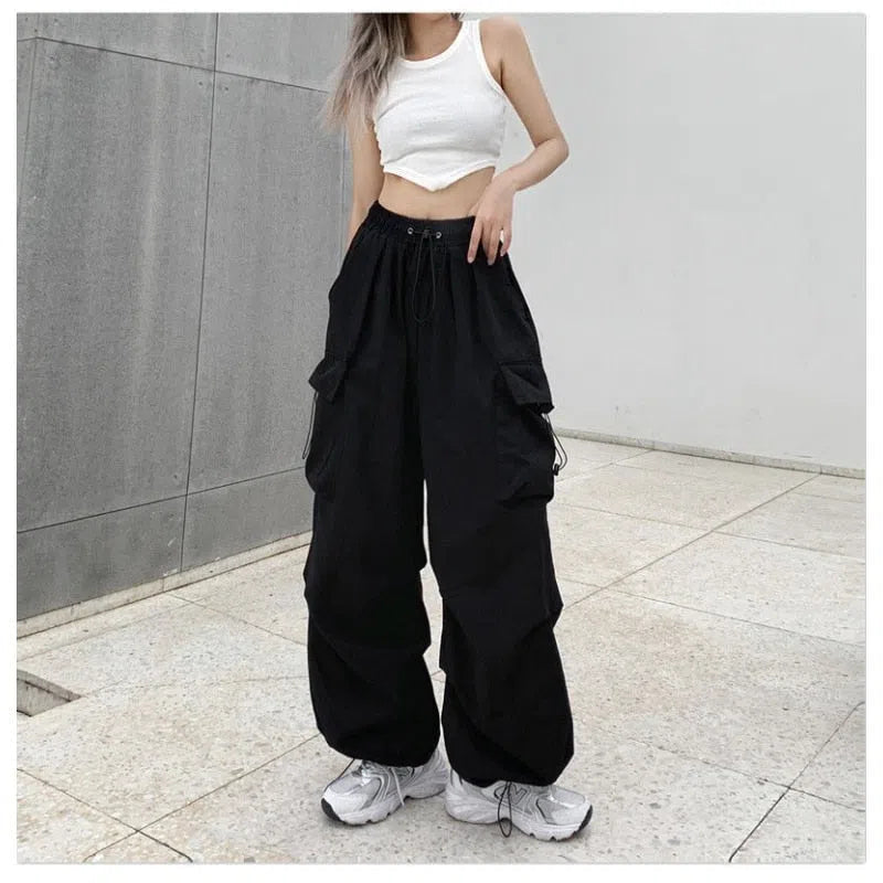 Women's Wide Leg Cargo Pants Drawstring Oversized-Maas