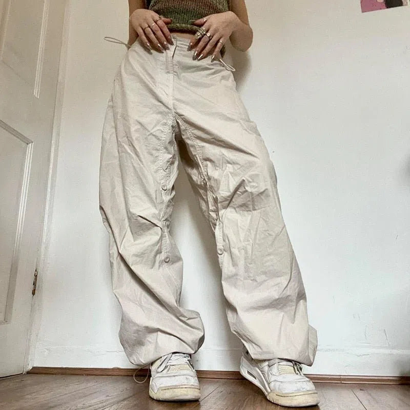 Women's Wide Leg Cargo Pants Drawstring Oversized-Maas