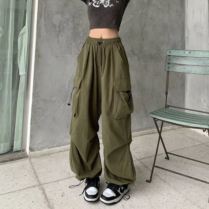 Women's Wide Leg Cargo Pants Drawstring Oversized-Maas