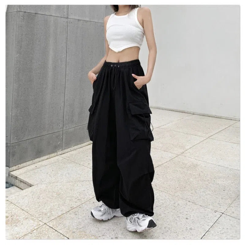 Women's Wide Leg Cargo Pants Drawstring Oversized-Maas