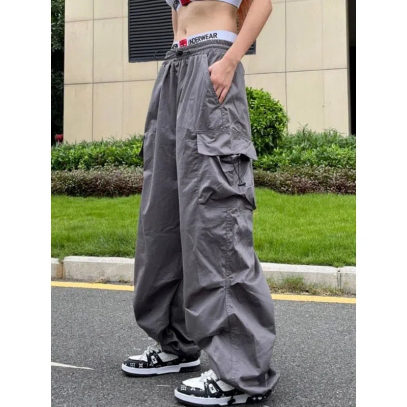 Women's Wide Leg Cargo Pants Drawstring Oversized-Maas