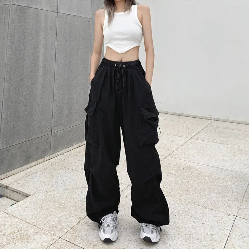 Women's Wide Leg Cargo Pants Drawstring Oversized-Maas