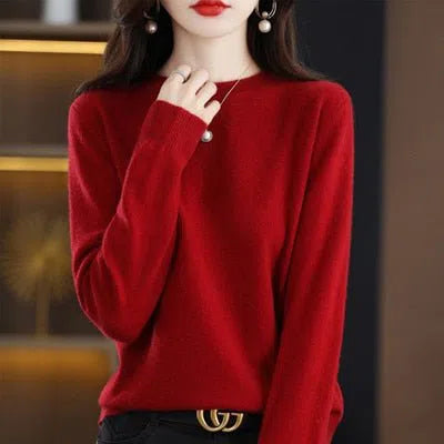 Women's Wool Cashmere Sweater Loose Round Neck Pullover-Maas