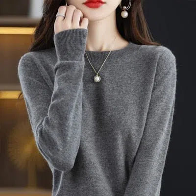 Women's Wool Cashmere Sweater Loose Round Neck Pullover-Maas