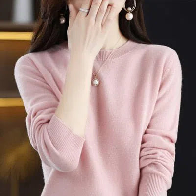 Women's Wool Cashmere Sweater Loose Round Neck Pullover-Maas