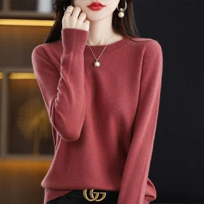 Women's Wool Cashmere Sweater Loose Round Neck Pullover-Maas