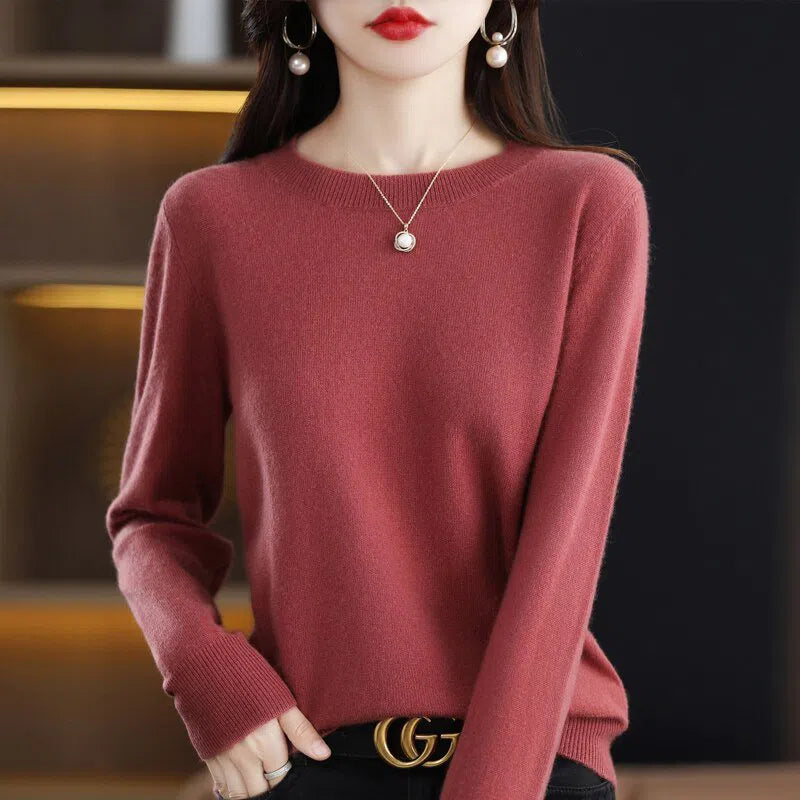 Women's Wool Cashmere Sweater Loose Round Neck Pullover-Maas