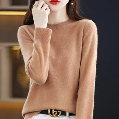 Women's Wool Cashmere Sweater Loose Round Neck Pullover-Maas