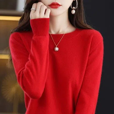 Women's Wool Cashmere Sweater Loose Round Neck Pullover-Maas