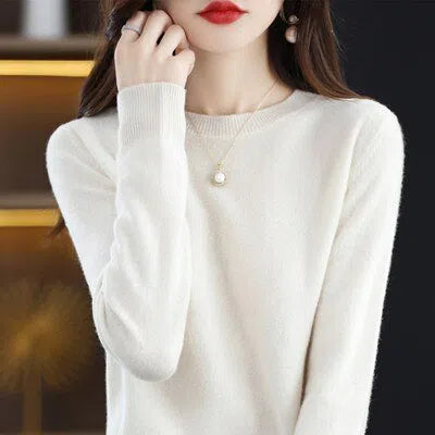 Women's Wool Cashmere Sweater Loose Round Neck Pullover-Maas