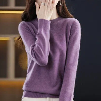 Women's Wool Cashmere Sweater Loose Round Neck Pullover-Maas