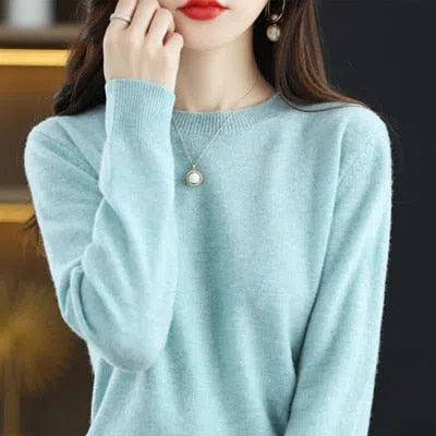 Women's Wool Cashmere Sweater Loose Round Neck Pullover-Maas