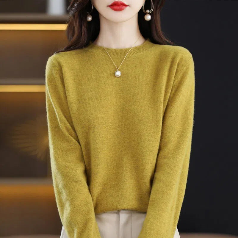 Women's Wool Cashmere Sweater Loose Round Neck Pullover-Maas