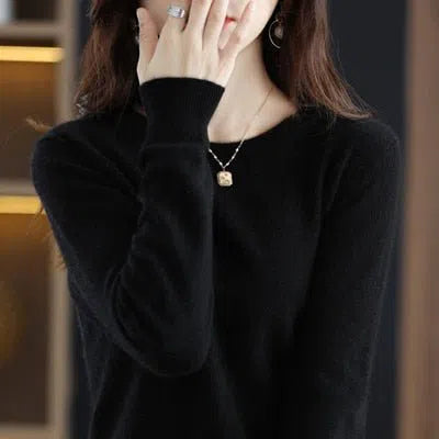 Women's Wool Cashmere Sweater Loose Round Neck Pullover-Maas