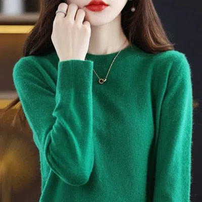 Women's Wool Cashmere Sweater Loose Round Neck Pullover-Maas