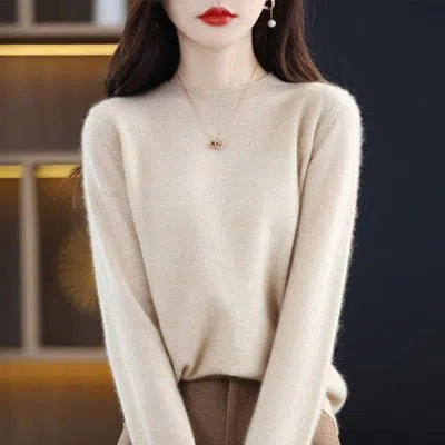 Women's Wool Cashmere Sweater Loose Round Neck Pullover-Maas