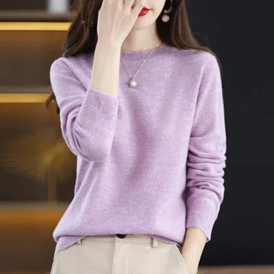 Women's Wool Cashmere Sweater Loose Round Neck Pullover-Maas