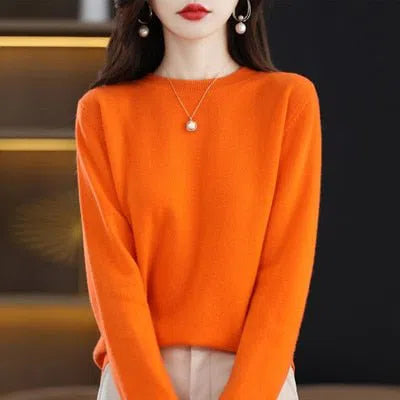 Women's Wool Cashmere Sweater Loose Round Neck Pullover-Maas