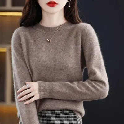 Women's Wool Cashmere Sweater Loose Round Neck Pullover-Maas