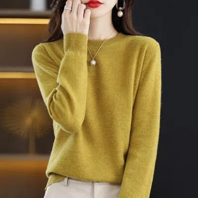 Women's Wool Cashmere Sweater Loose Round Neck Pullover-Maas