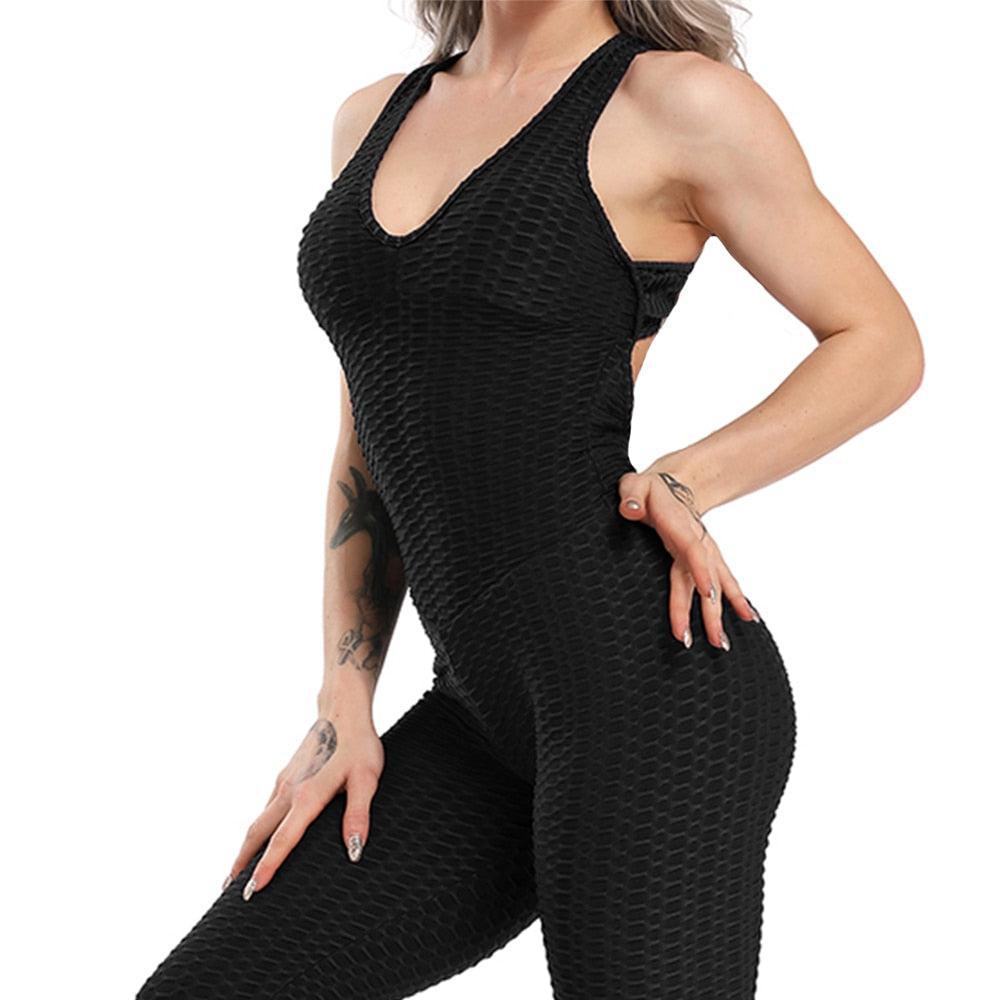 Women's Yoga Set Black Activewear sexy bandage sleeveless solid elastic bodycon-Maas