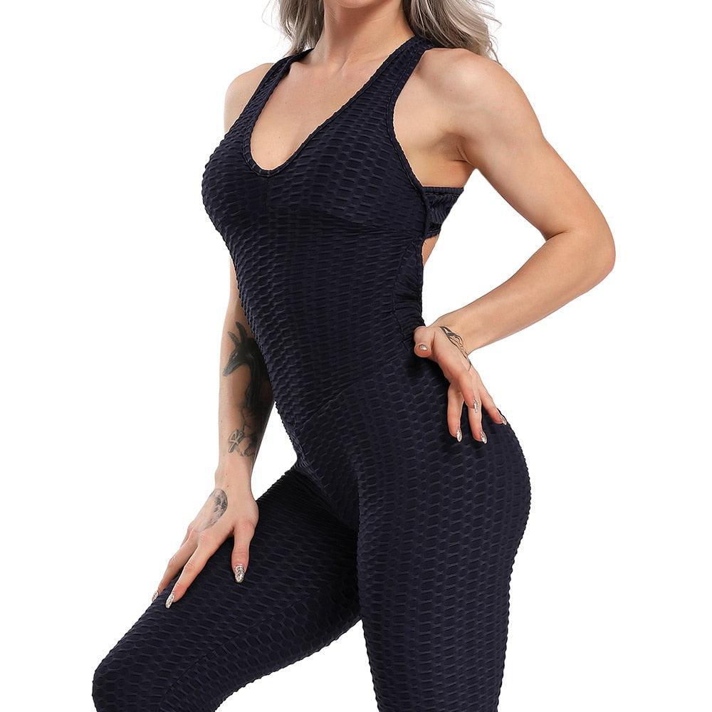 Women's Yoga Set Black Activewear sexy bandage sleeveless solid elastic bodycon-Maas