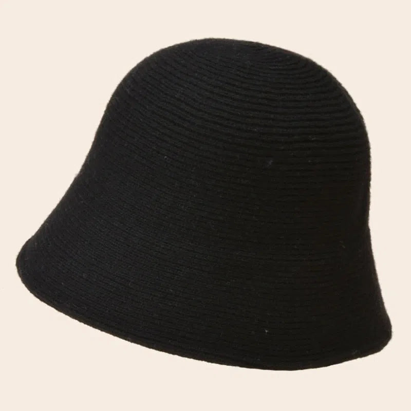 Wool Bucket Hat Korean Fashion Japanese Retro Autumn Winter knitted Panama Cap Fisherman Hat Girl Fedora Hat Women Black Hats-Maas