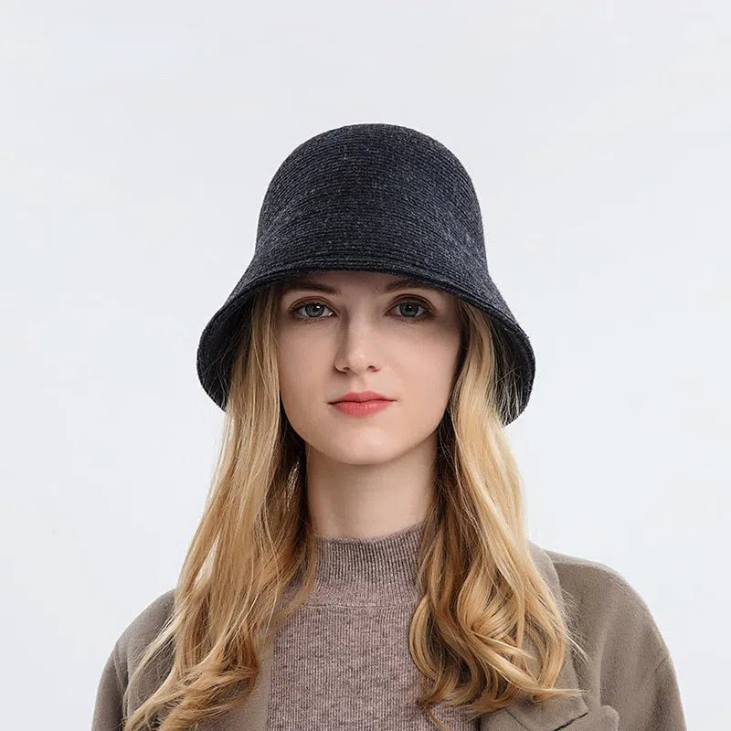 Wool Bucket Hat Korean Fashion Japanese Retro Autumn Winter knitted Panama Cap Fisherman Hat Girl Fedora Hat Women Black Hats-Maas