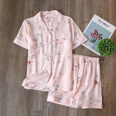 summer new women's pajamas thin section short-sleeved shorts large floral print pajamas home service ladies pajamas for women-Maas